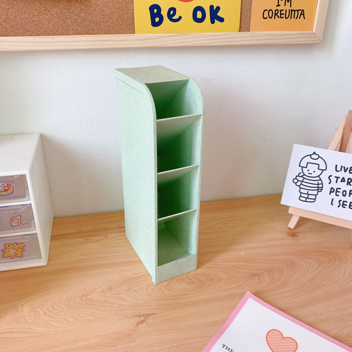 Ins Style Angled Desk Pen Holder with 4 Compartments