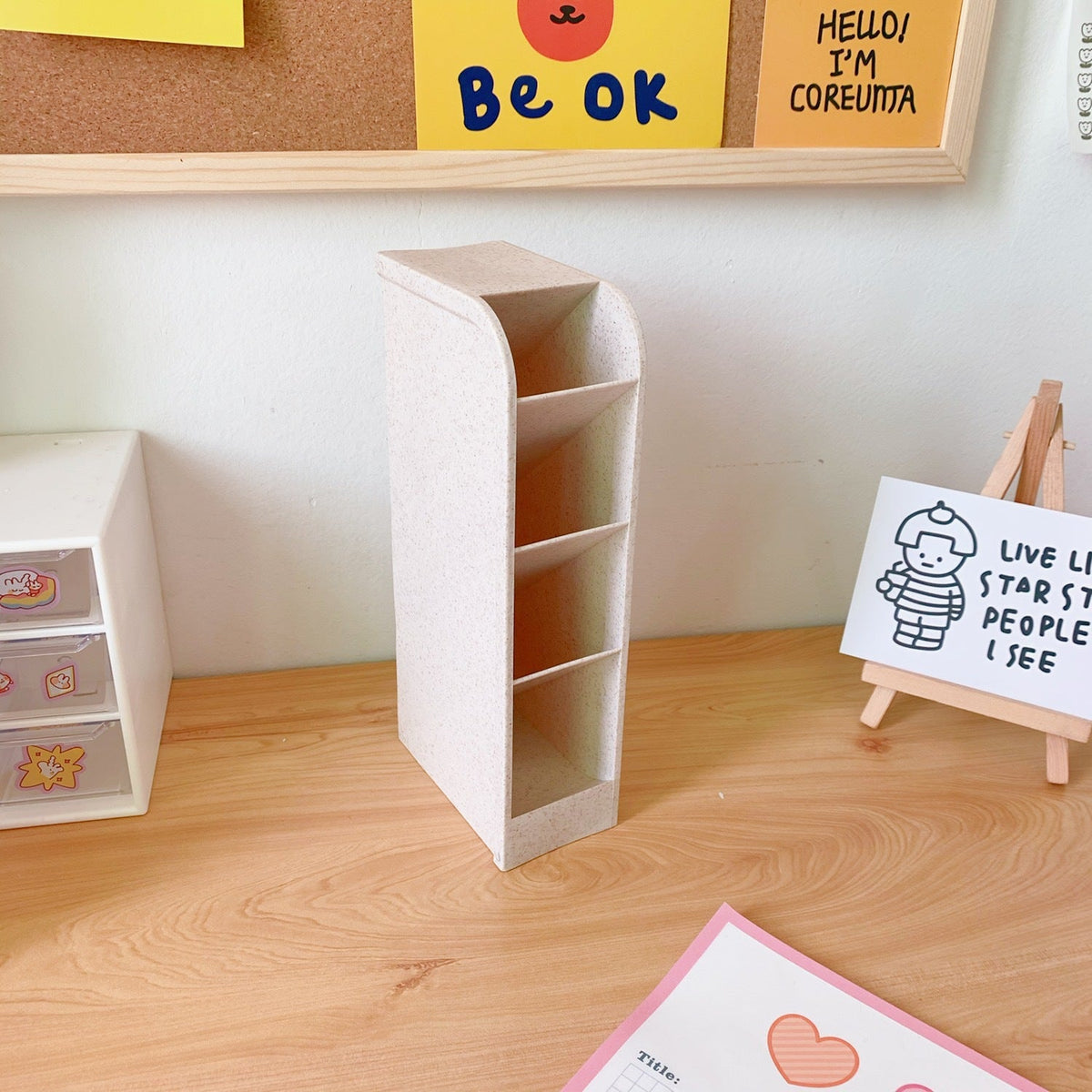 Ins Style Angled Desk Pen Holder with 4 Compartments