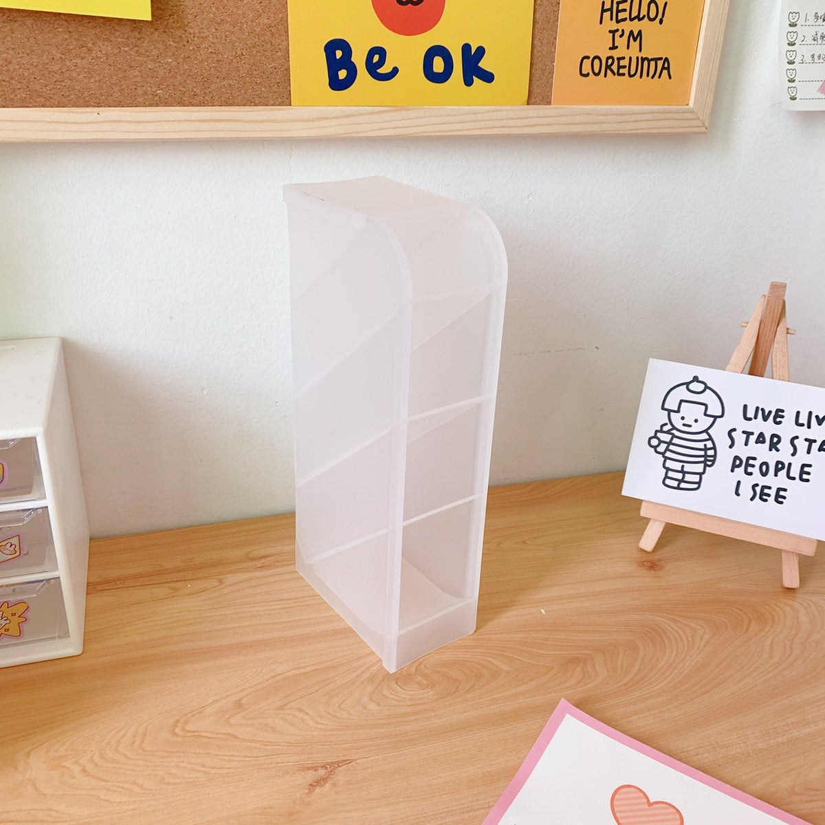 Ins Style Angled Desk Pen Holder with 4 Compartments