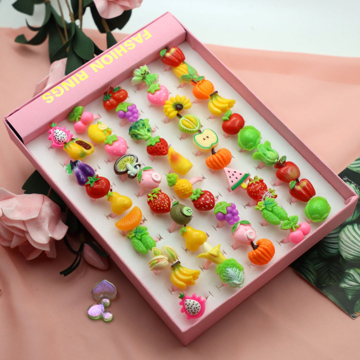 Children's Fashion Rings 50-Piece Colorful Dress-Up Set