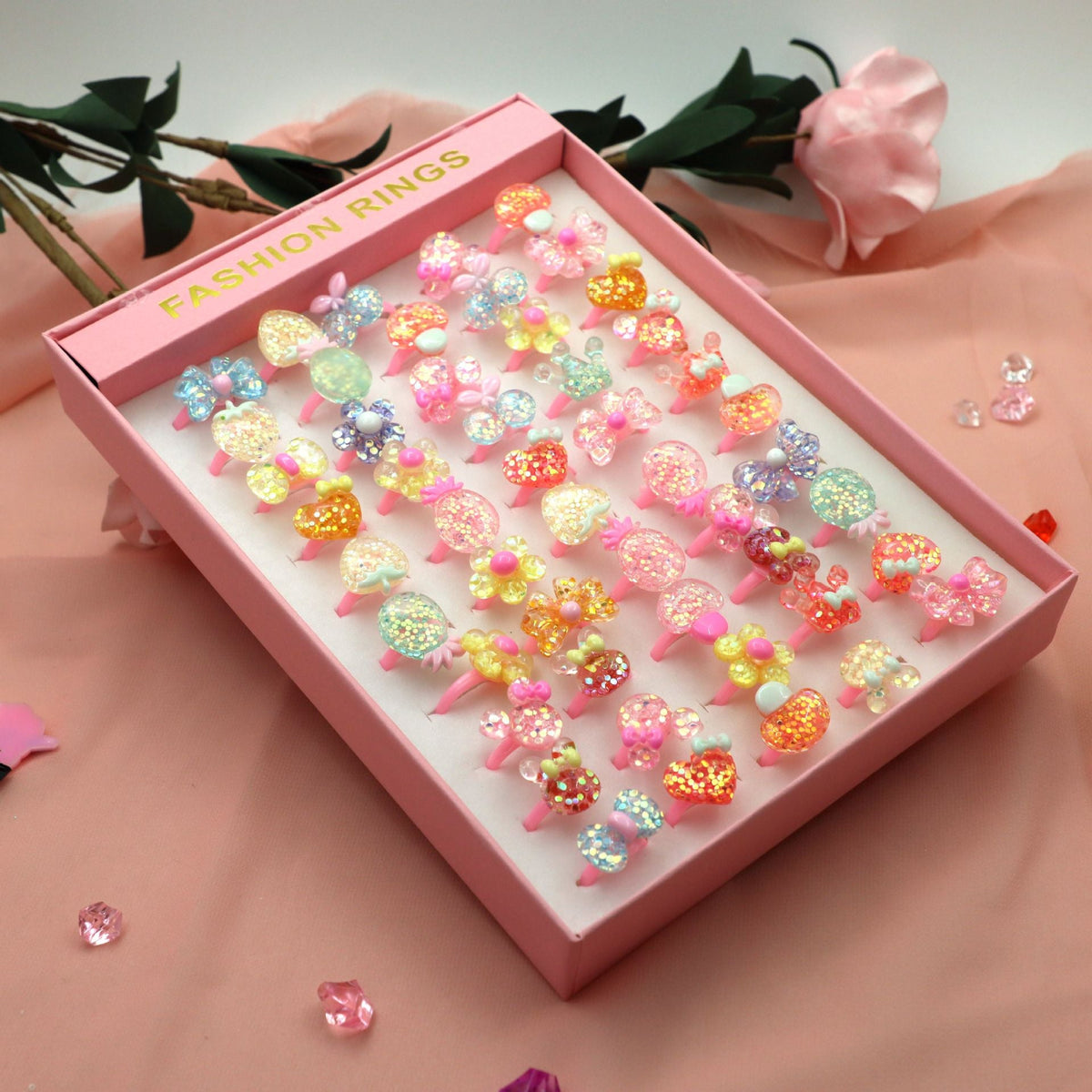 Children's Fashion Rings 50-Piece Colorful Dress-Up Set
