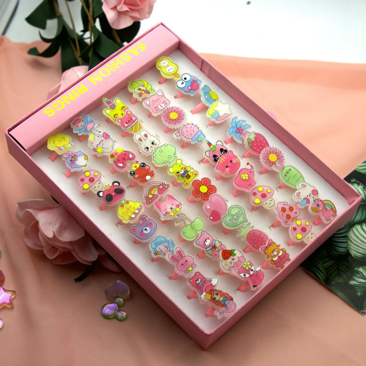 Children's Fashion Rings 50-Piece Colorful Dress-Up Set