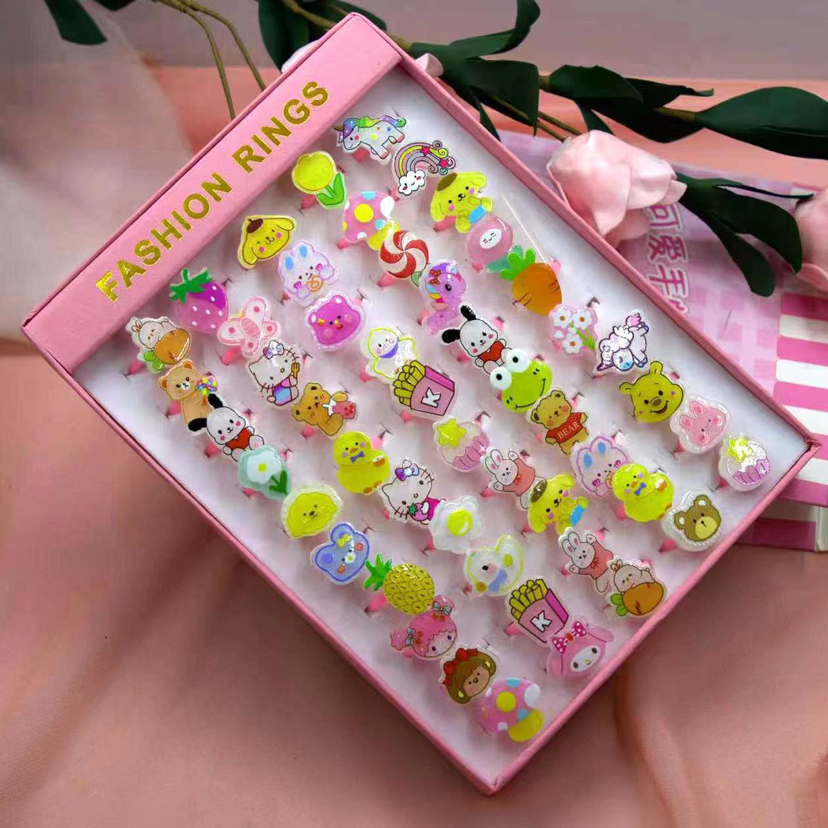 Children's Fashion Rings 50-Piece Colorful Dress-Up Set