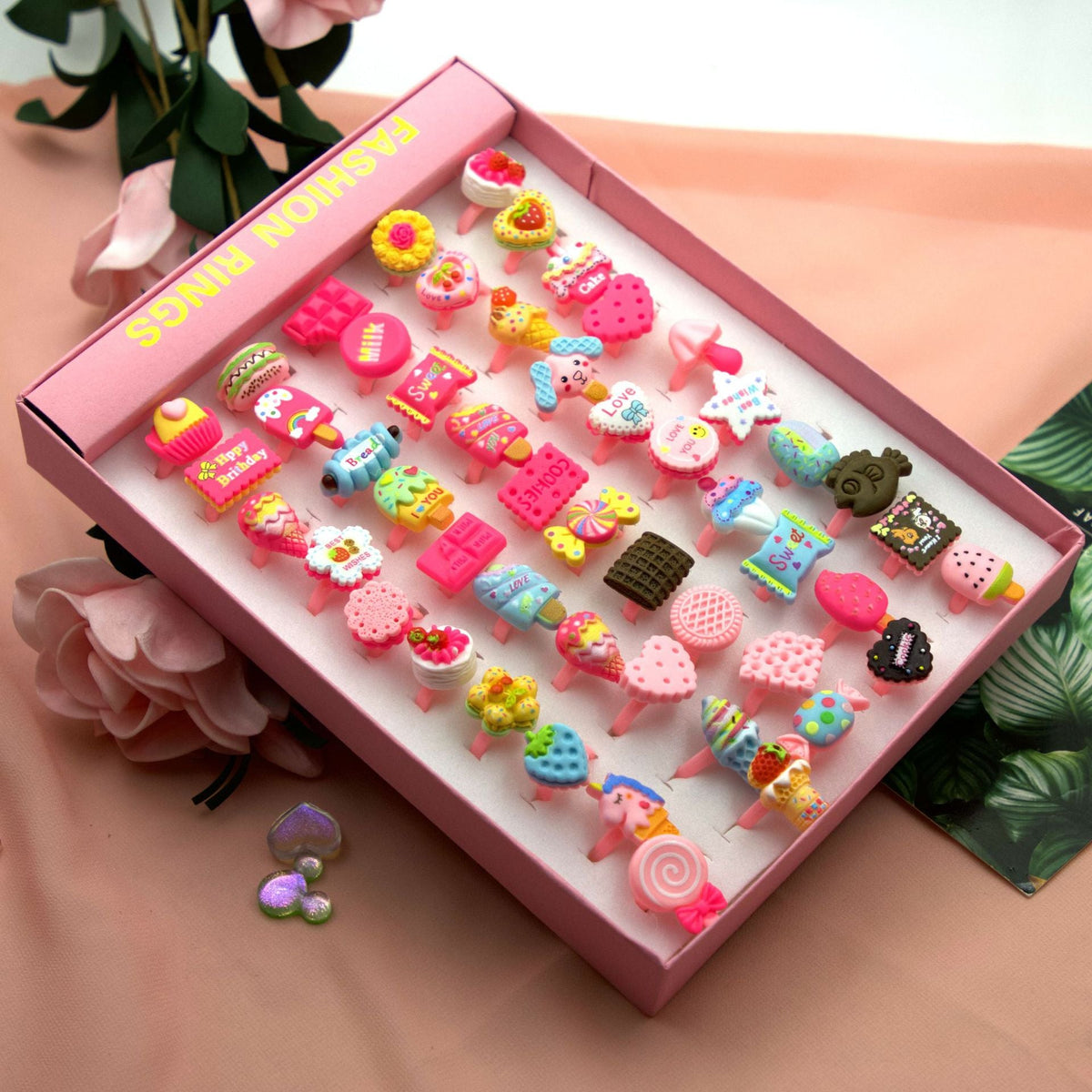 Children's Fashion Rings 50-Piece Colorful Dress-Up Set