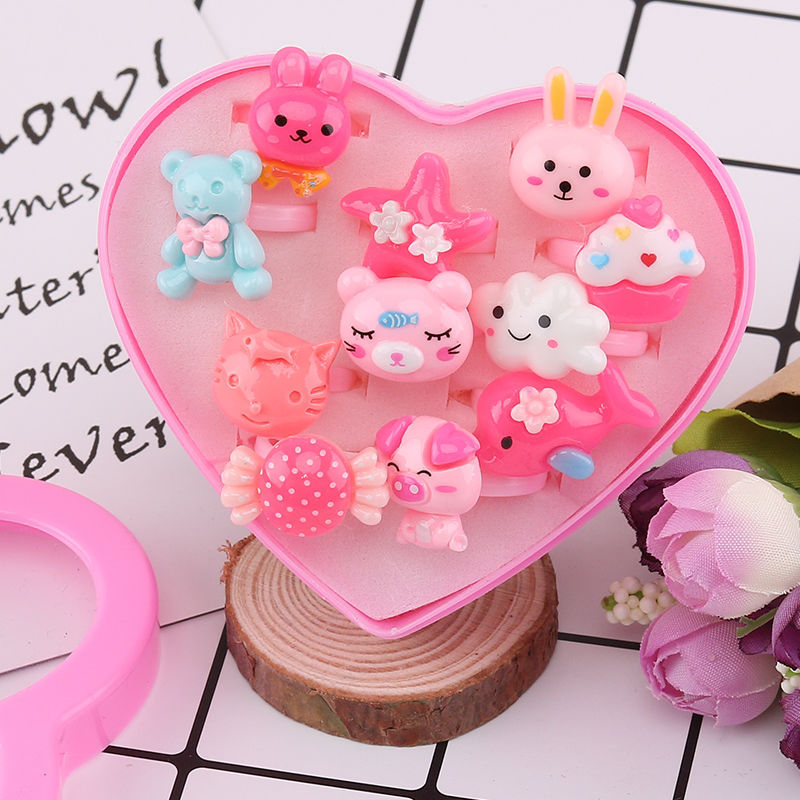 Kids Ring Set 12pc Adjustable Dress-Up Rings for Girls
