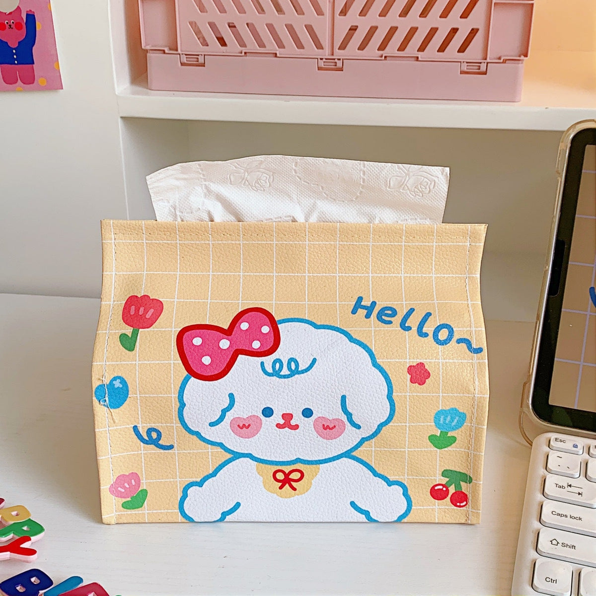 Cute Cartoon Bear Desk Tissue Box, Korean Style Decor