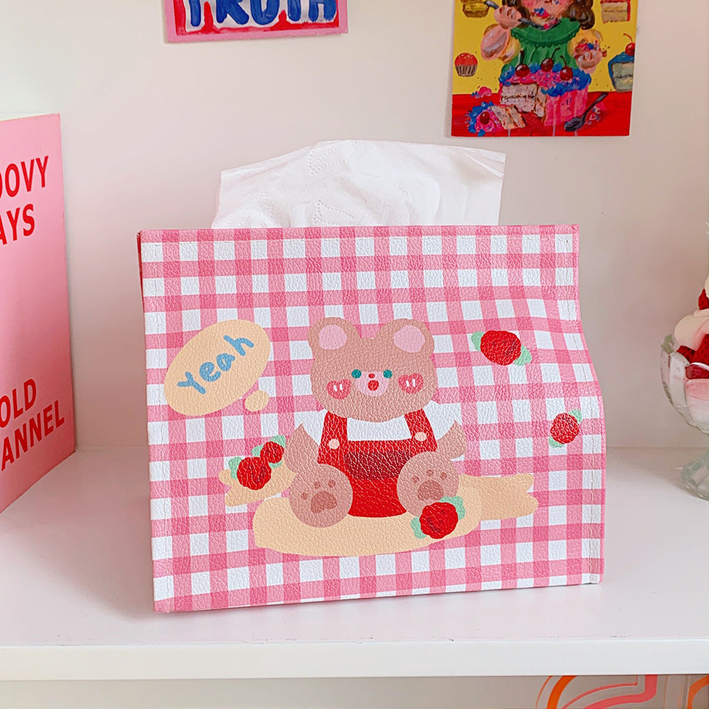 Cute Cartoon Bear Desk Tissue Box, Korean Style Decor