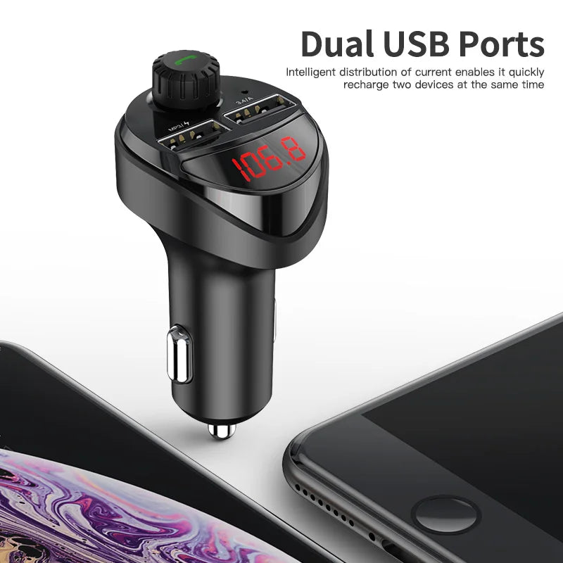 Car FM Transmitter with Dual USB Charging & Bluetooth