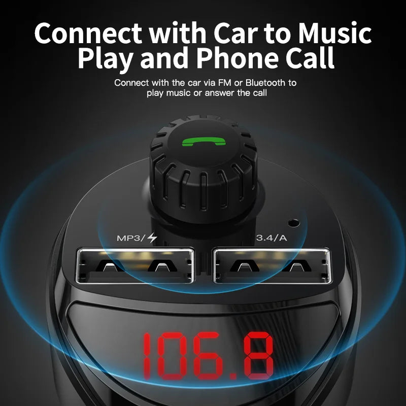 Car FM Transmitter with Dual USB Charging & Bluetooth