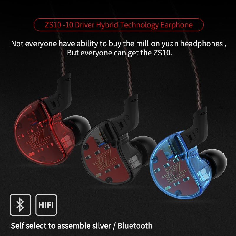 KZ ZS10 Hybrid In-Ear Headphones, Punchy HiFi Bass