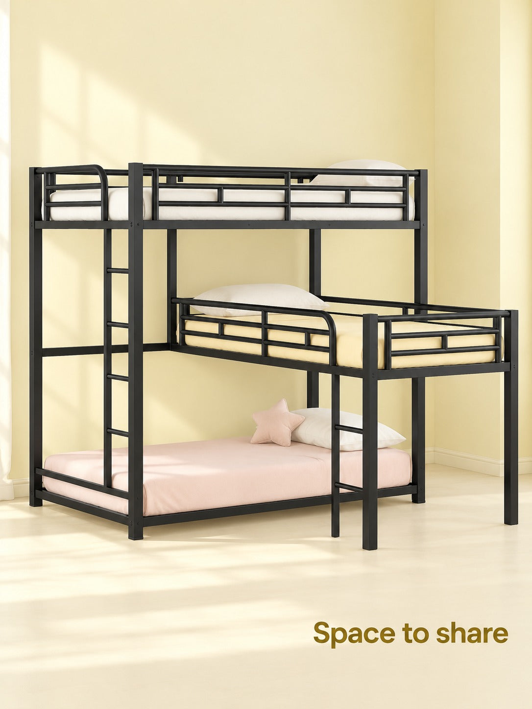 L-Shaped Triple Twin Bunk Bed for Shared Kids' Rooms