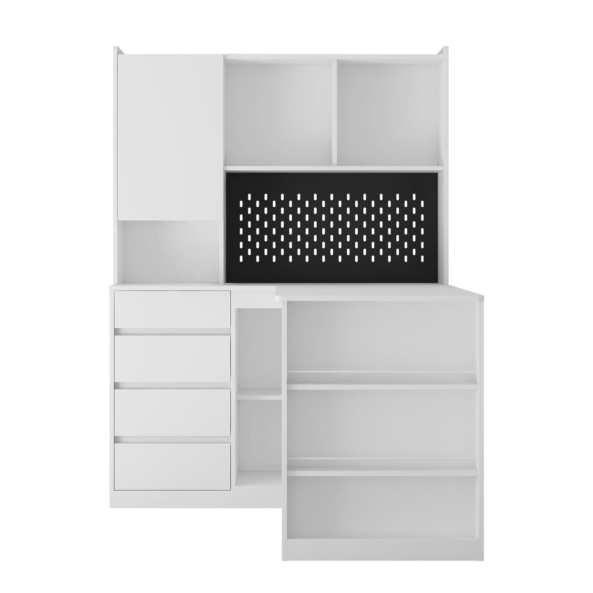 L-Shaped Office Desk with Hutch, Drawers and LED Light