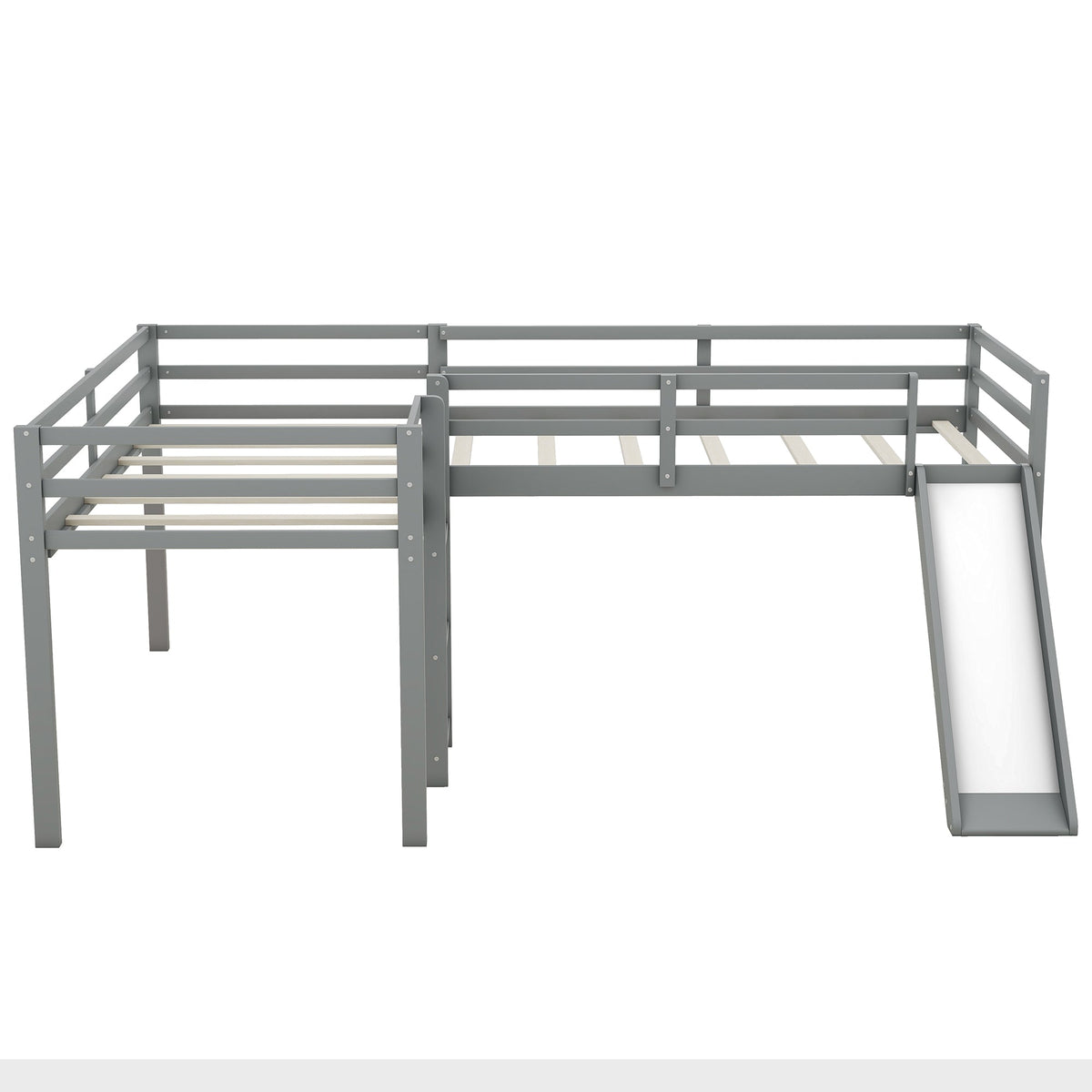 L-Shaped Twin Loft Bed with Slide and Ladder for Kids