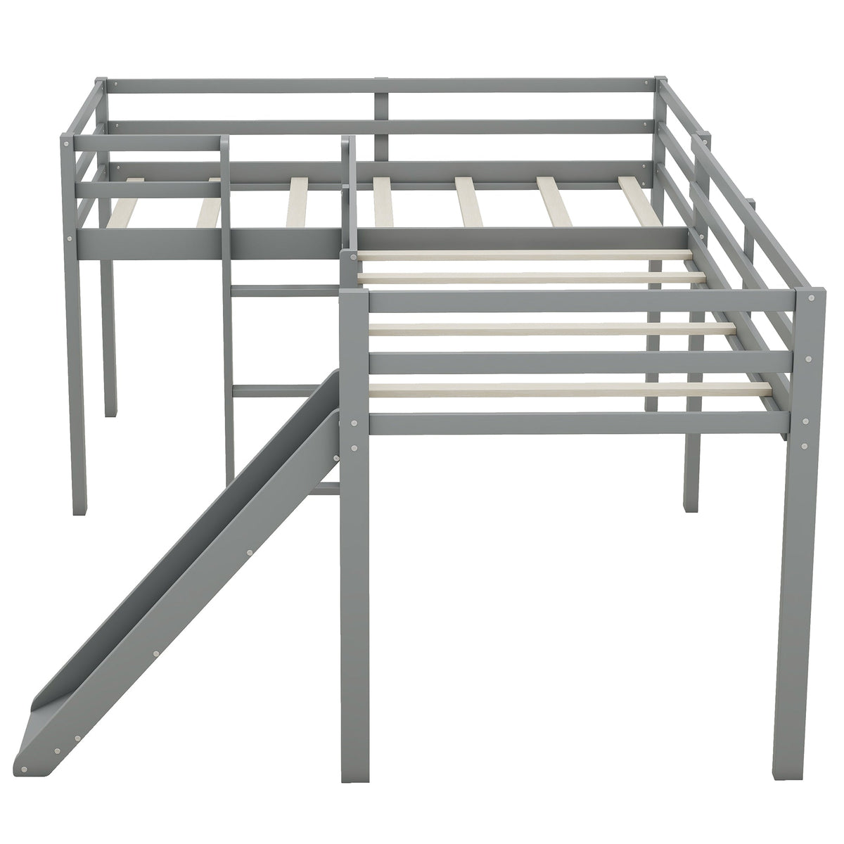 L-Shaped Twin Loft Bed with Slide and Ladder for Kids