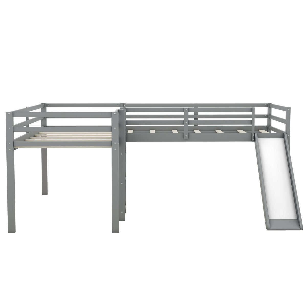 L-Shaped Twin Loft Bed with Slide and Ladder for Kids