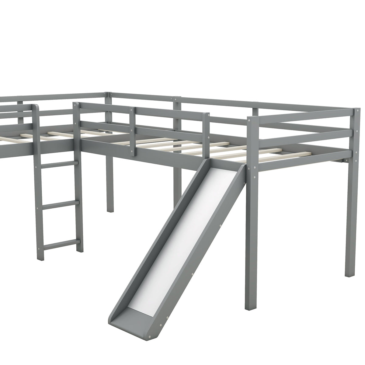 L-Shaped Twin Loft Bed with Slide and Ladder for Kids