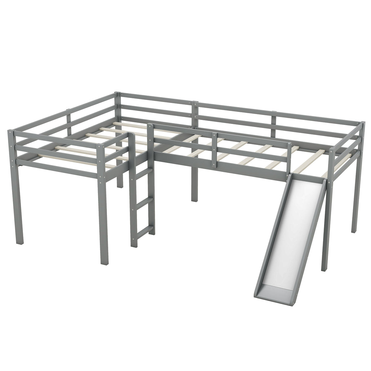 L-Shaped Twin Loft Bed with Slide and Ladder for Kids