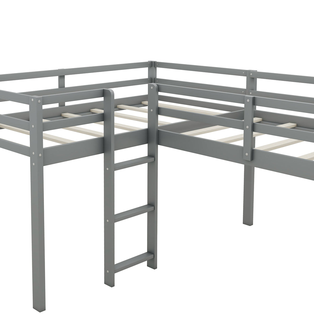 L-Shaped Twin Loft Bed with Slide and Ladder for Kids