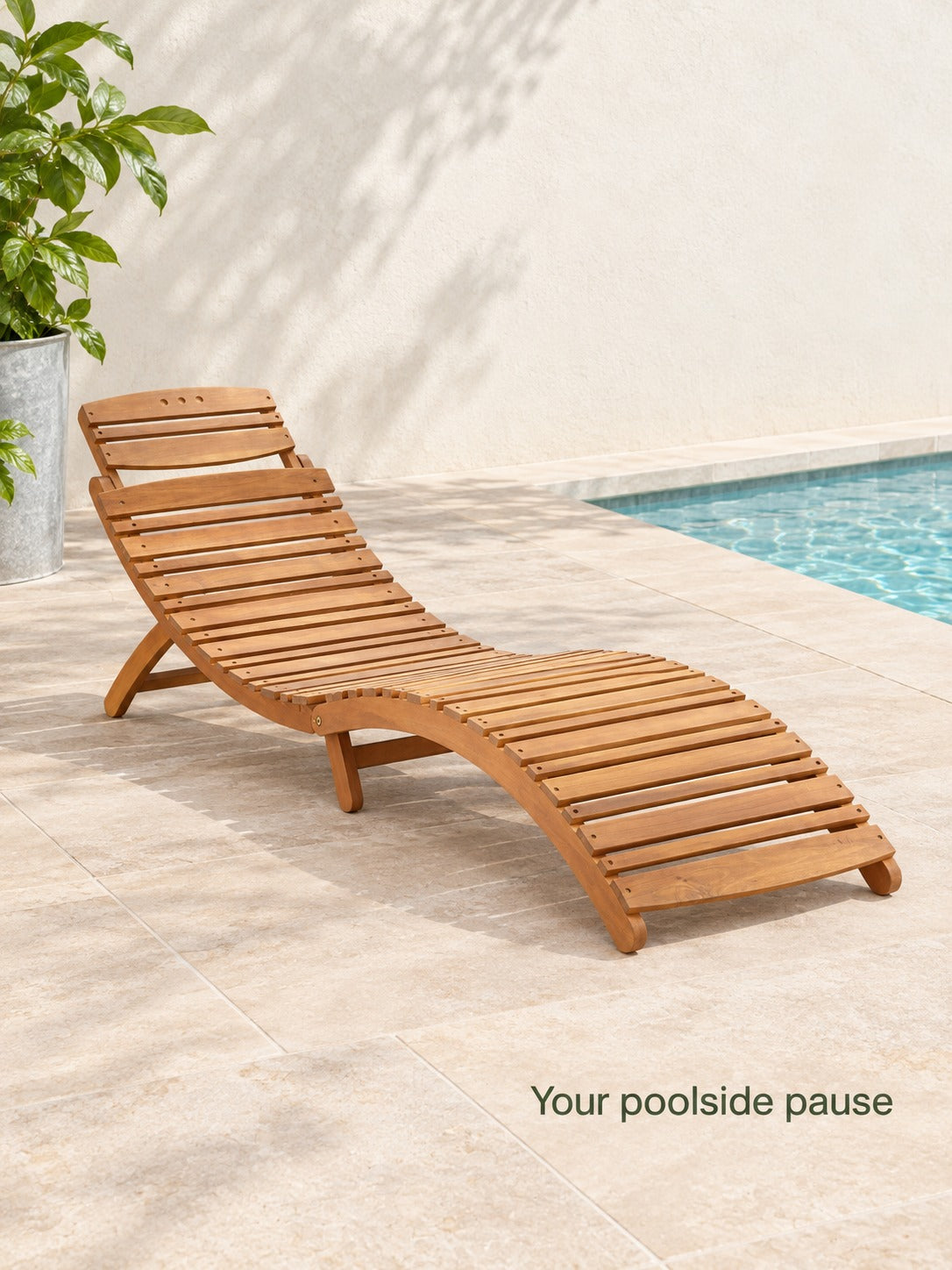Foldable Wood Chaise Lounge for Pool and Patio