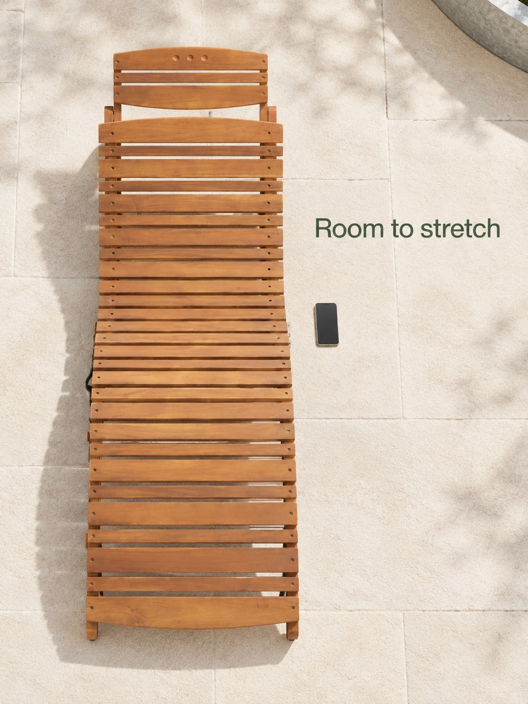 Foldable Wood Chaise Lounge for Pool and Patio