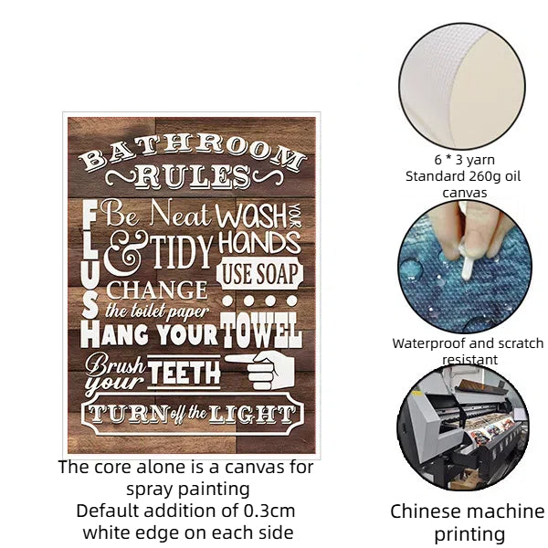 Bathroom Rules Canvas Wall Art | Rustic Waterproof Decor