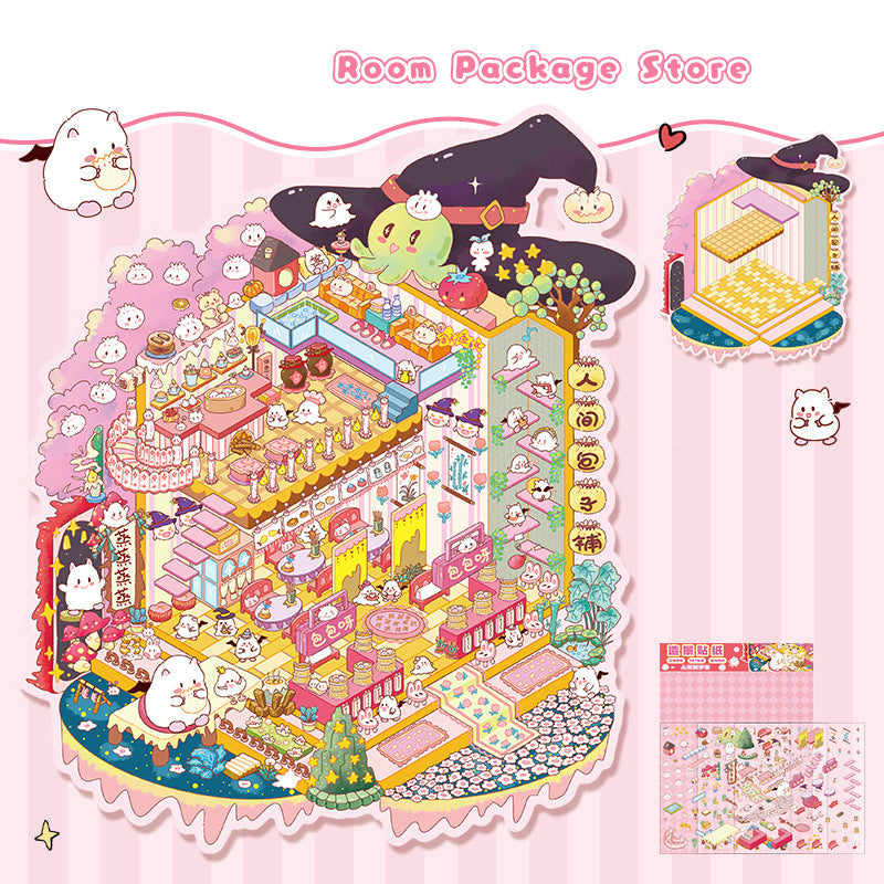 3D Scene Collage Stickers for Layered Journal Art
