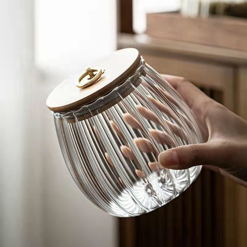 Large Glass Tea Jar with Bamboo Lid for Kitchen Storage