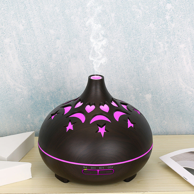 Wood Grain Aroma Diffuser with Star & Heart Night Light