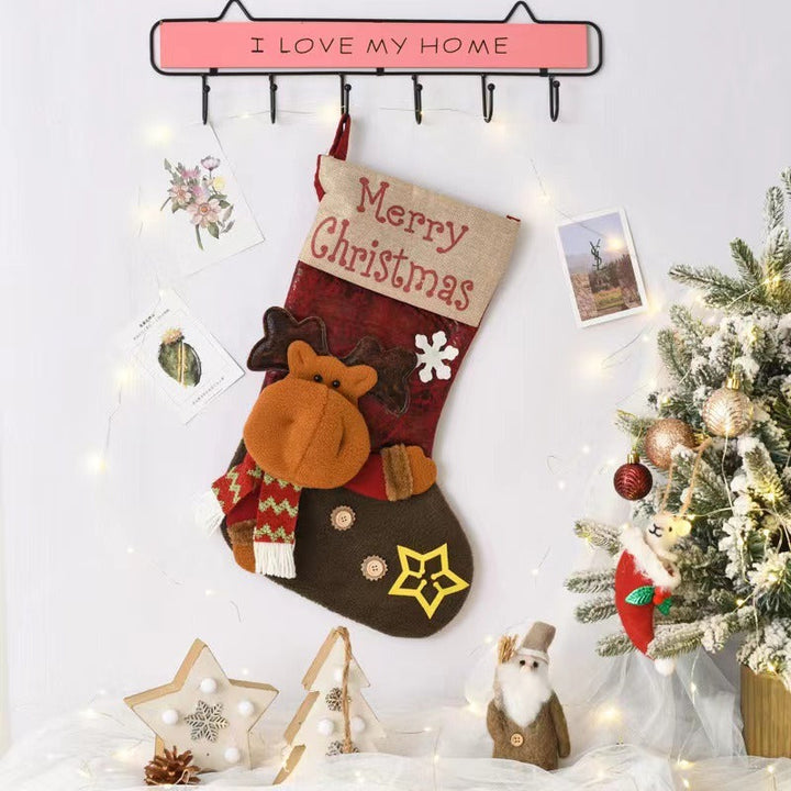 Christmas Stocking Gift Bag With 3D Santa Decorations