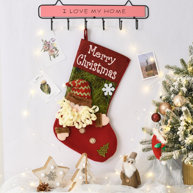 Christmas Stocking Gift Bag With 3D Santa Decorations