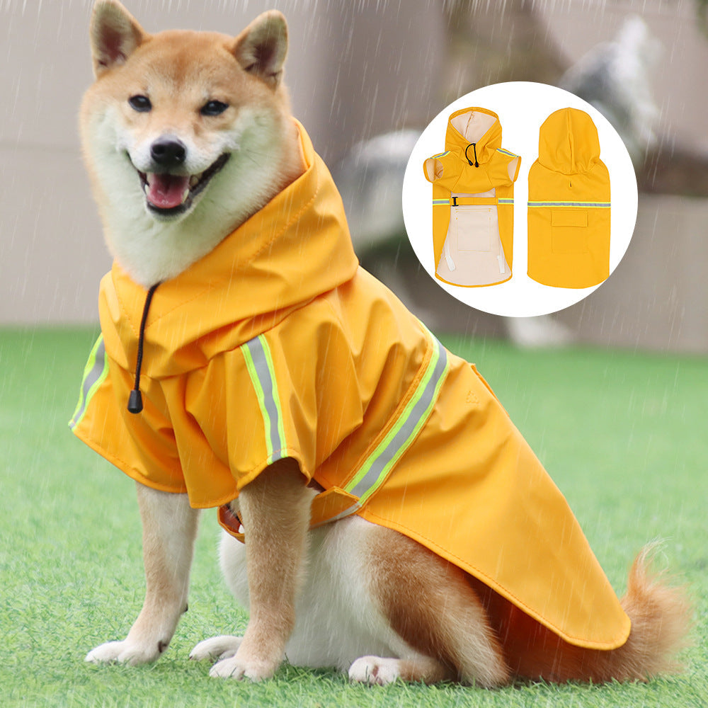 Large Dog Raincoat With Reflective Waterproof Hood