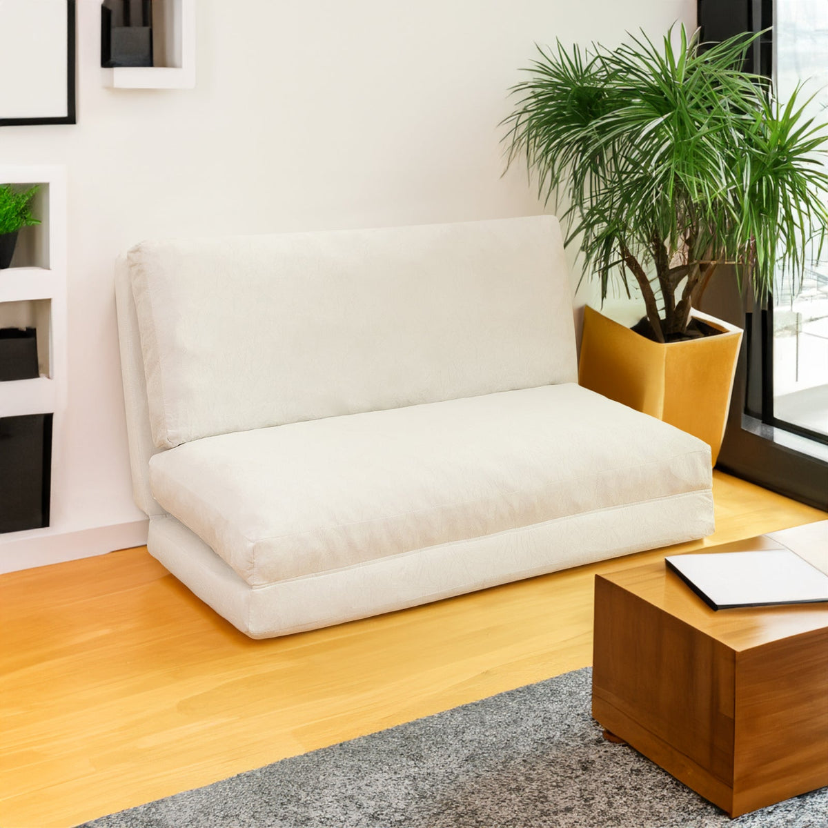 Folding Fur Sofa Bed: Plush Floor Lounger, Converts to Bed