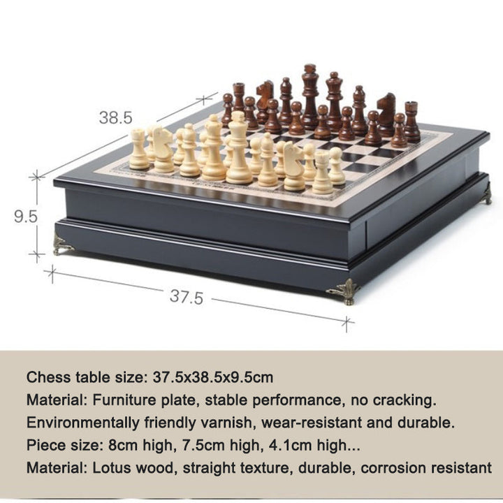Solid Wood Chess Table With Built-In Piece Storage