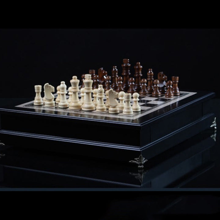 Solid Wood Chess Table With Built-In Piece Storage