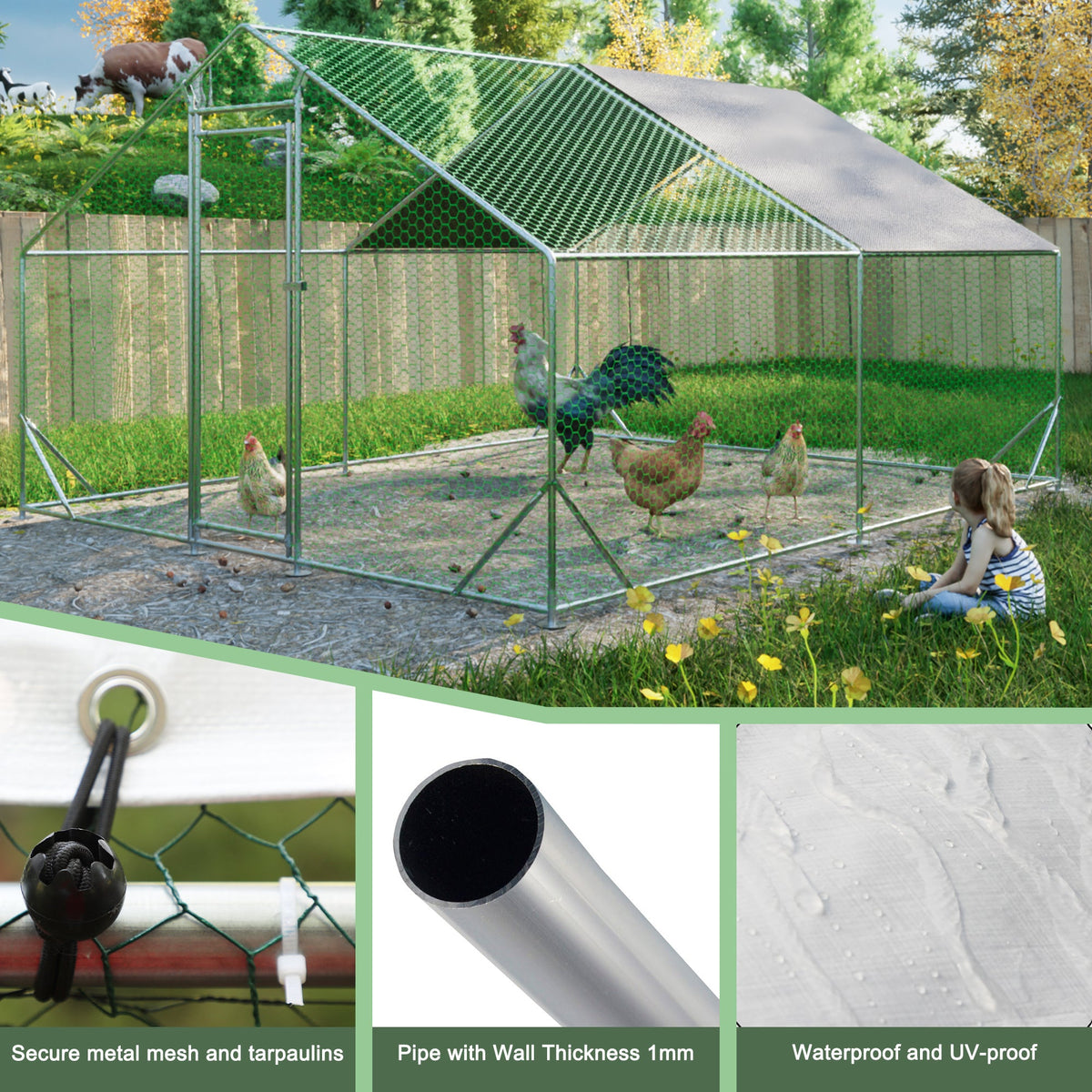 Large Chicken Run With Weather-Resistant Shelter