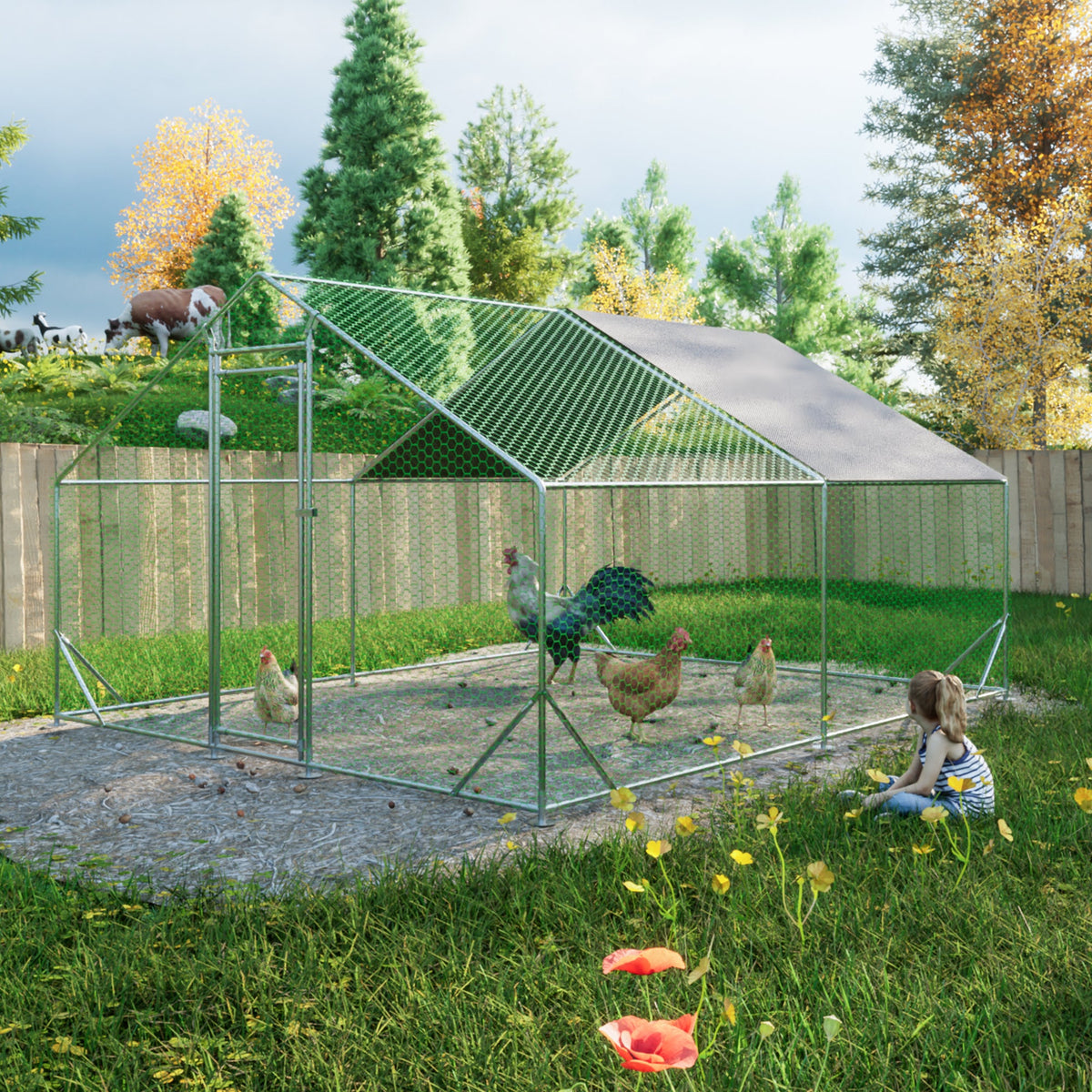 Large Chicken Run With Weather-Resistant Shelter