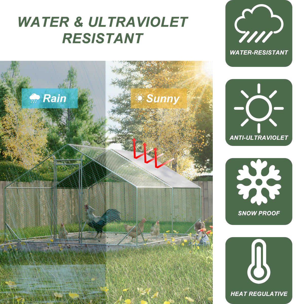 Large Chicken Run With Weather-Resistant Shelter