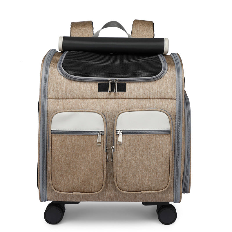 Rolling Cat Carrier Bag with Quiet 4-Wheel Mobility