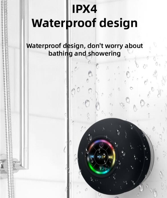 Waterproof Shower Speaker with Suction Cup and RGB Light