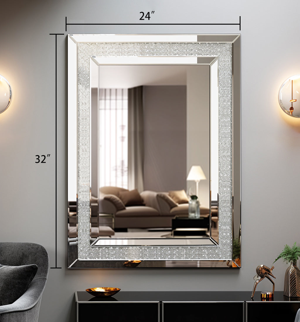 Large Silver Crystal Wall Mirror for Living Room Decor