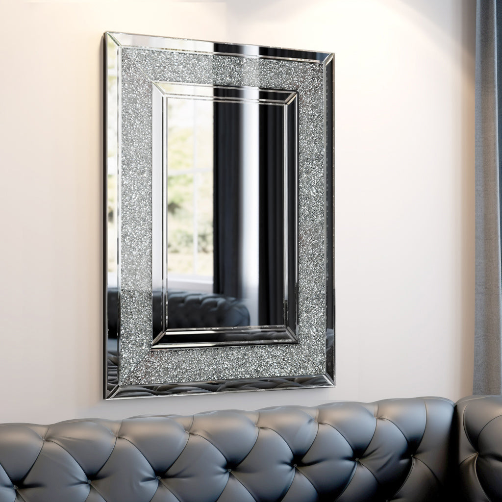 Large Silver Crystal Wall Mirror for Living Room Decor