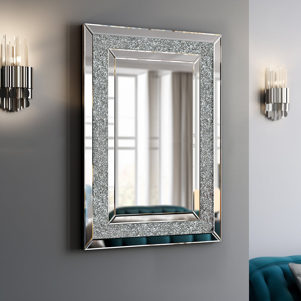 Large Silver Crystal Wall Mirror for Living Room Decor