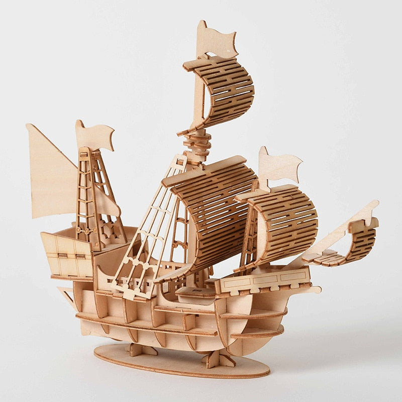 Wooden Sailing Ship Model Kit for Creative Screen-Free Fun