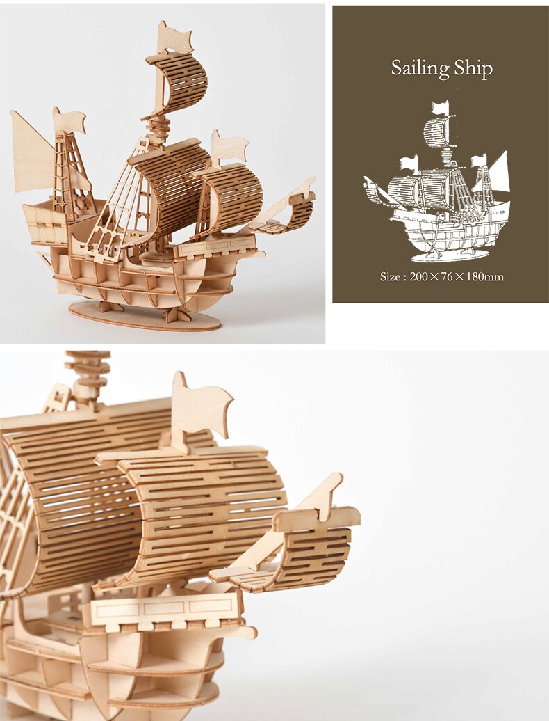 Wooden Sailing Ship Model Kit for Creative Screen-Free Fun