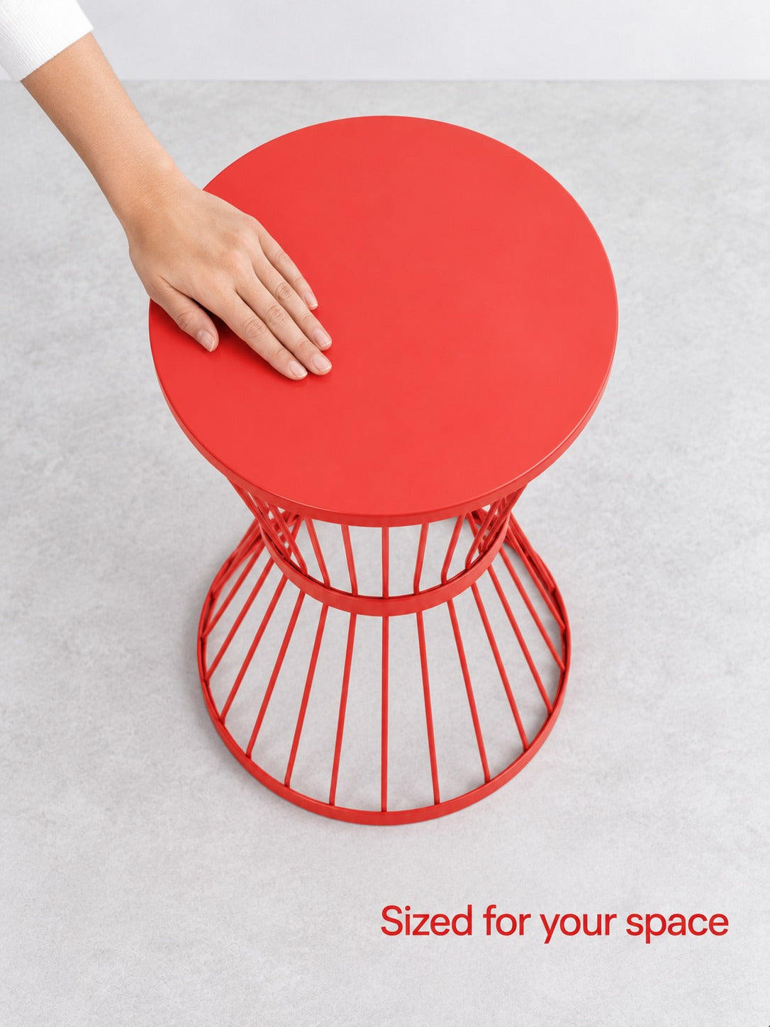 Red Hourglass Side Table, Bold Metal Accent for Living Room