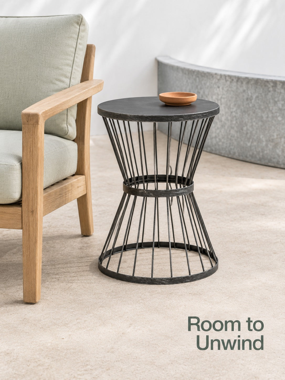 Distressed Metal Wire Side Table for Living Room and Patio