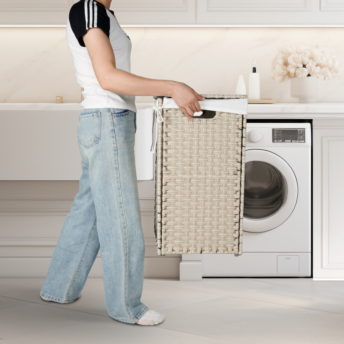 100L Laundry Hamper With Lid and Removable Liners