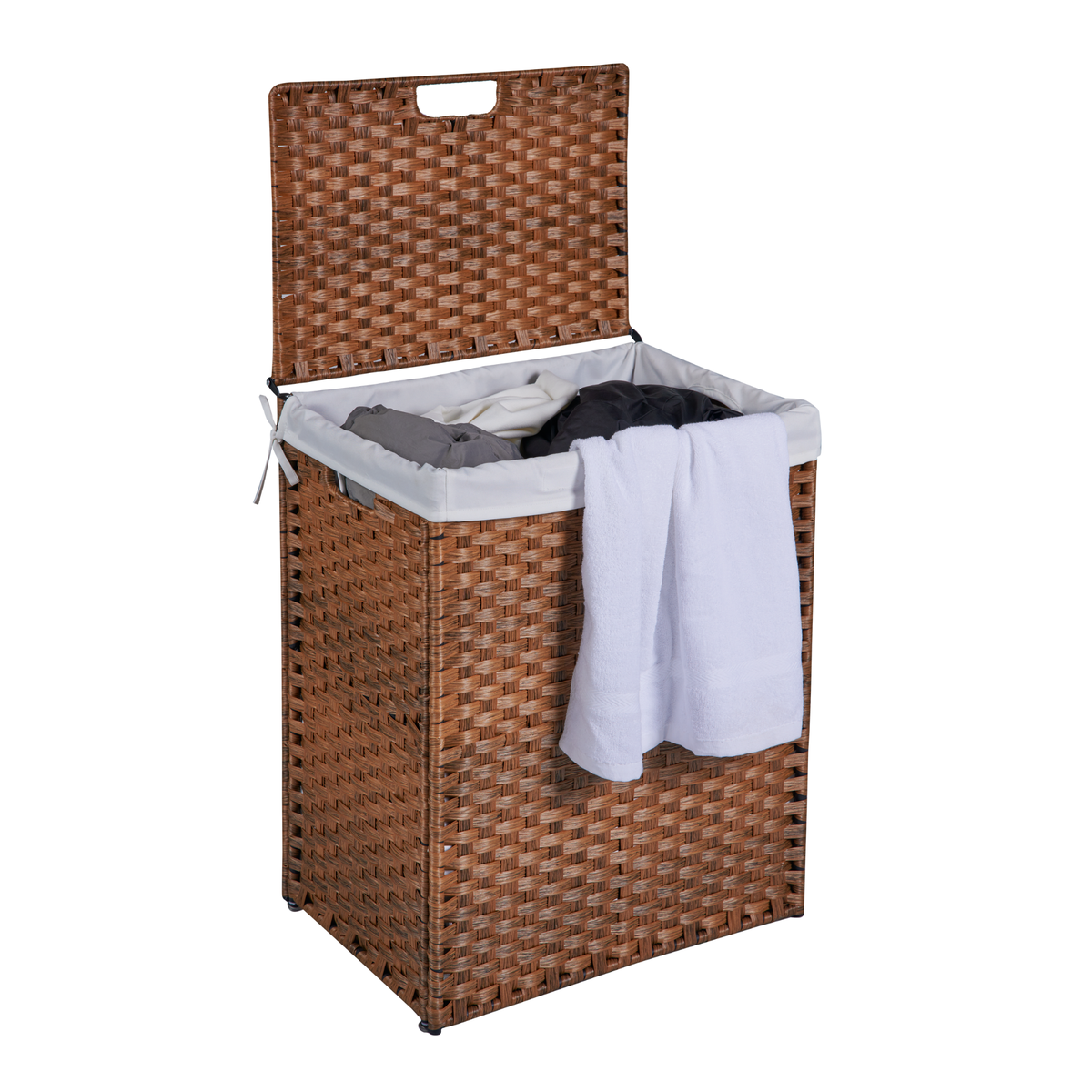Rattan-Style Laundry Hamper with Lid, 100L Capacity