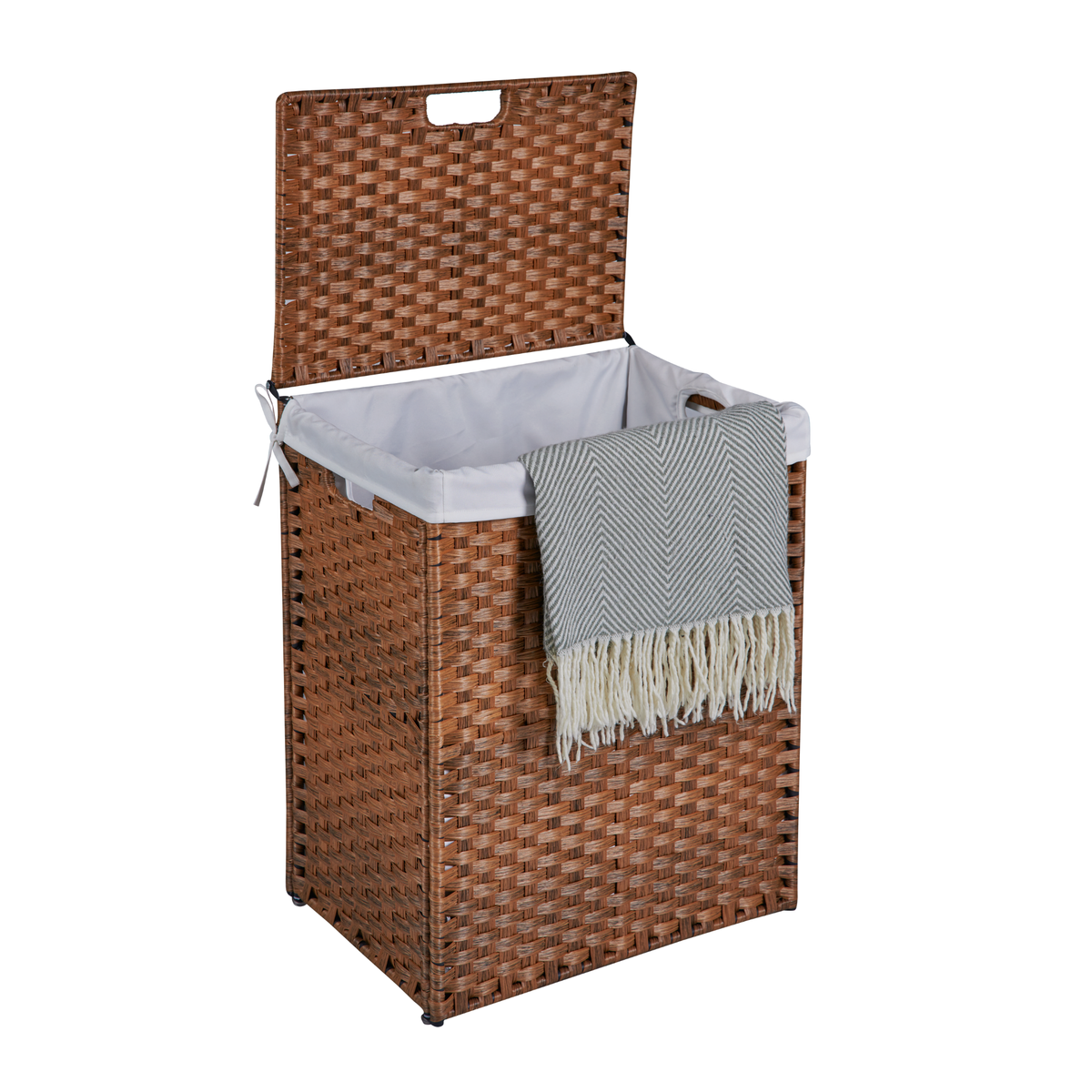 Rattan-Style Laundry Hamper with Lid, 100L Capacity