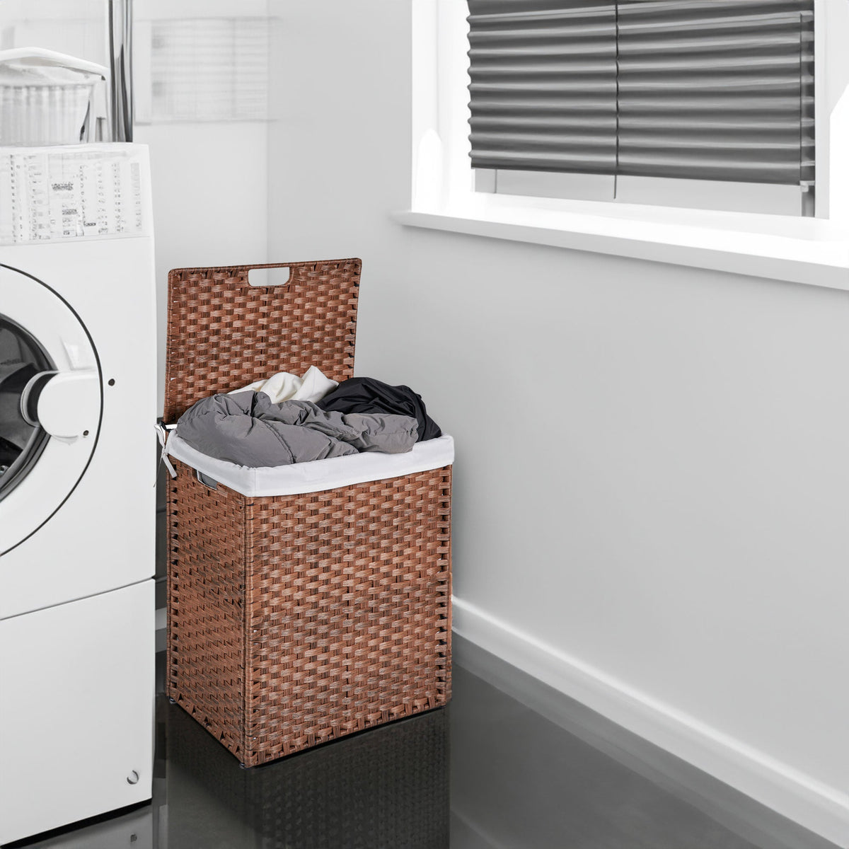 Rattan-Style Laundry Hamper with Lid, 100L Capacity